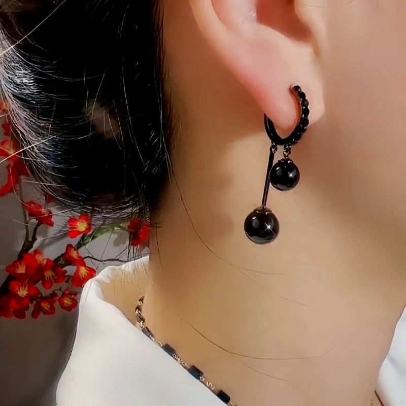 14K Gold-Plated Exquisite Black Ball Pearl Earrings