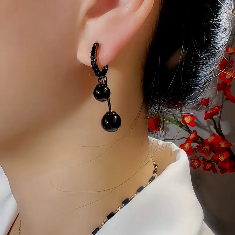 14K Gold-Plated Exquisite Black Ball Pearl Earrings