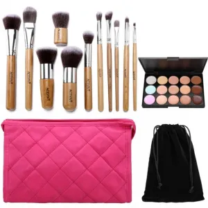 15 Colors Makeup Face Cream Concealer Palette   11 PCS Powder Brushes   Makeup Bag