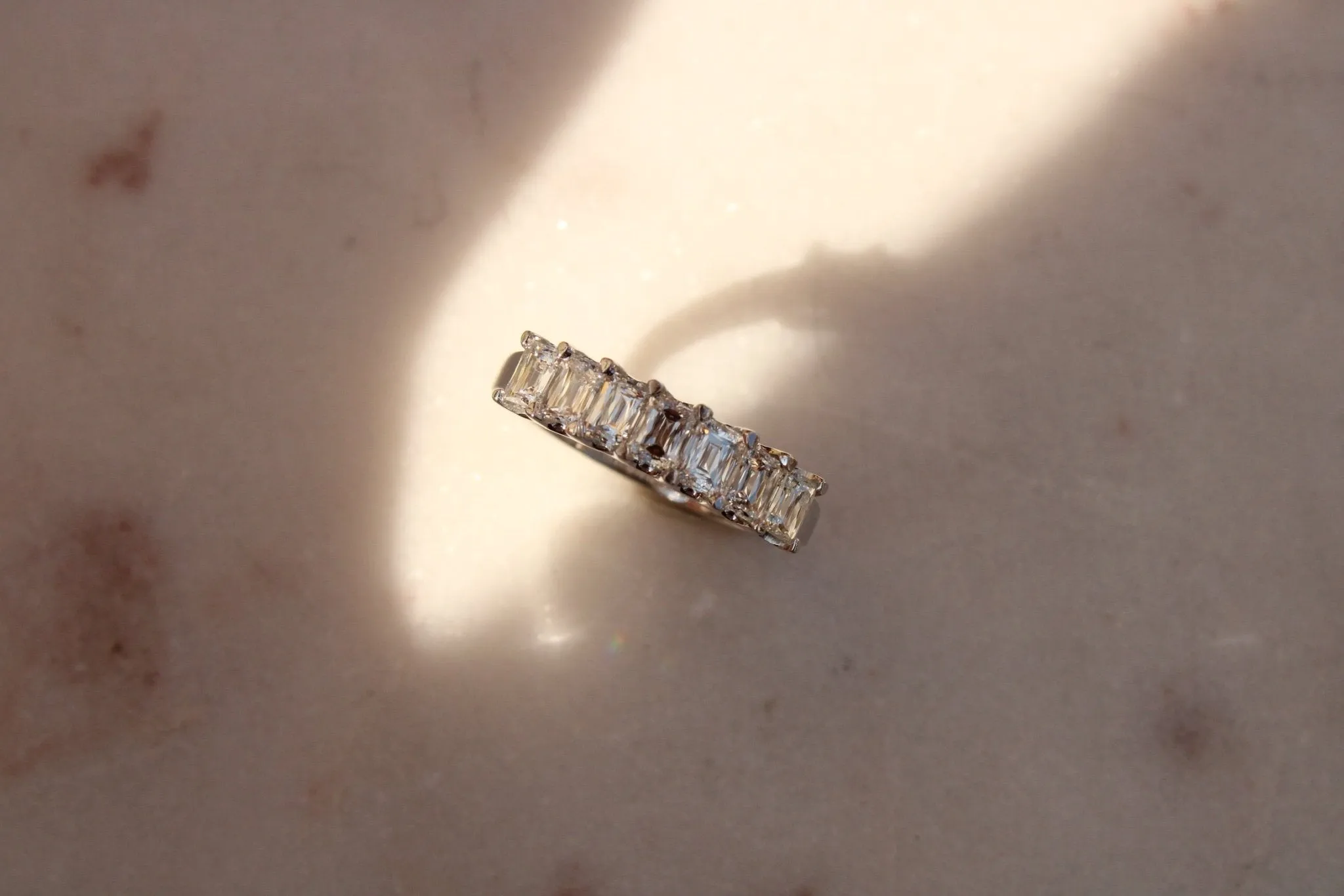 18K White Gold x Emerald-Cut Septet Diamond Ring