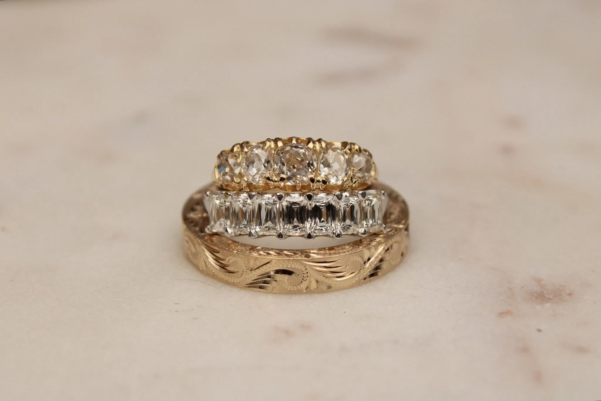 18K White Gold x Emerald-Cut Septet Diamond Ring