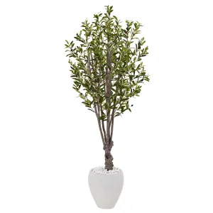 5' Artificial Olive Tree in White Oval Planter - Low Maintenance, Life-Like & Vibrant Silk Trees For Busy People.