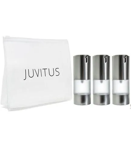 .5 oz / 15 ml Frosted Silver Refillable Airless Pump Bottle   Travel Bag (3 Pack)