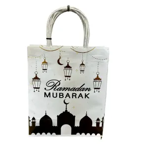 6 Pack White & Gold Ramadan Gift Bag - 21cm x 15cm x 8cm