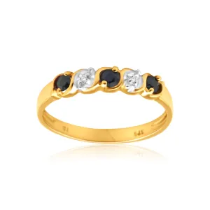 9ct Yellow Gold Exquisite Diamond   Natural Sapphire Ring