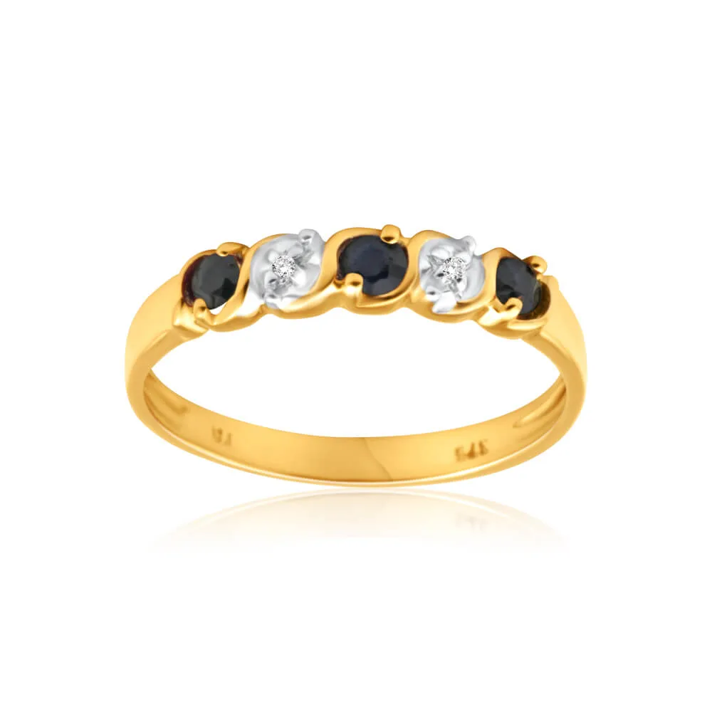 9ct Yellow Gold Exquisite Diamond   Natural Sapphire Ring