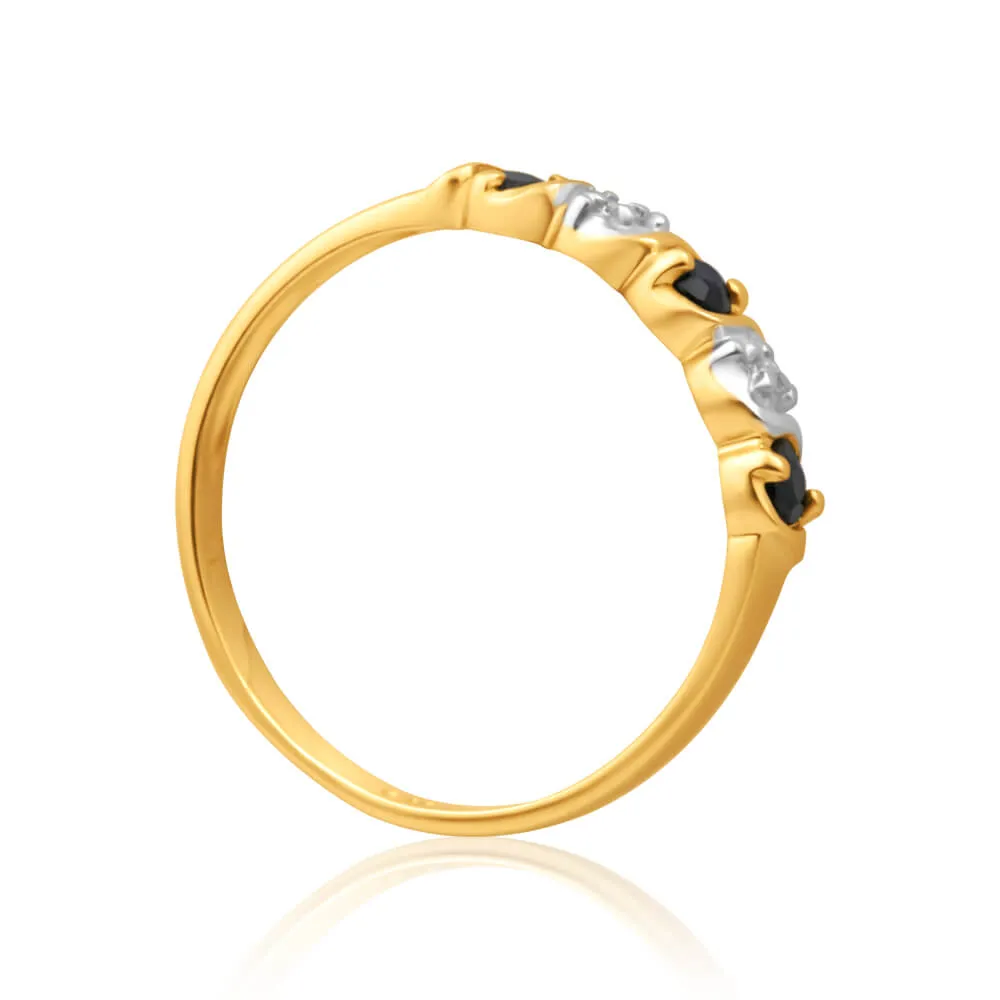 9ct Yellow Gold Exquisite Diamond   Natural Sapphire Ring