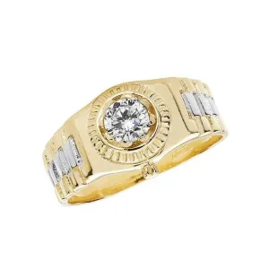 9ct Yellow Gold Mens Zirconia Ring RN921