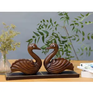 A Pair of Wooden Swans Showpiece