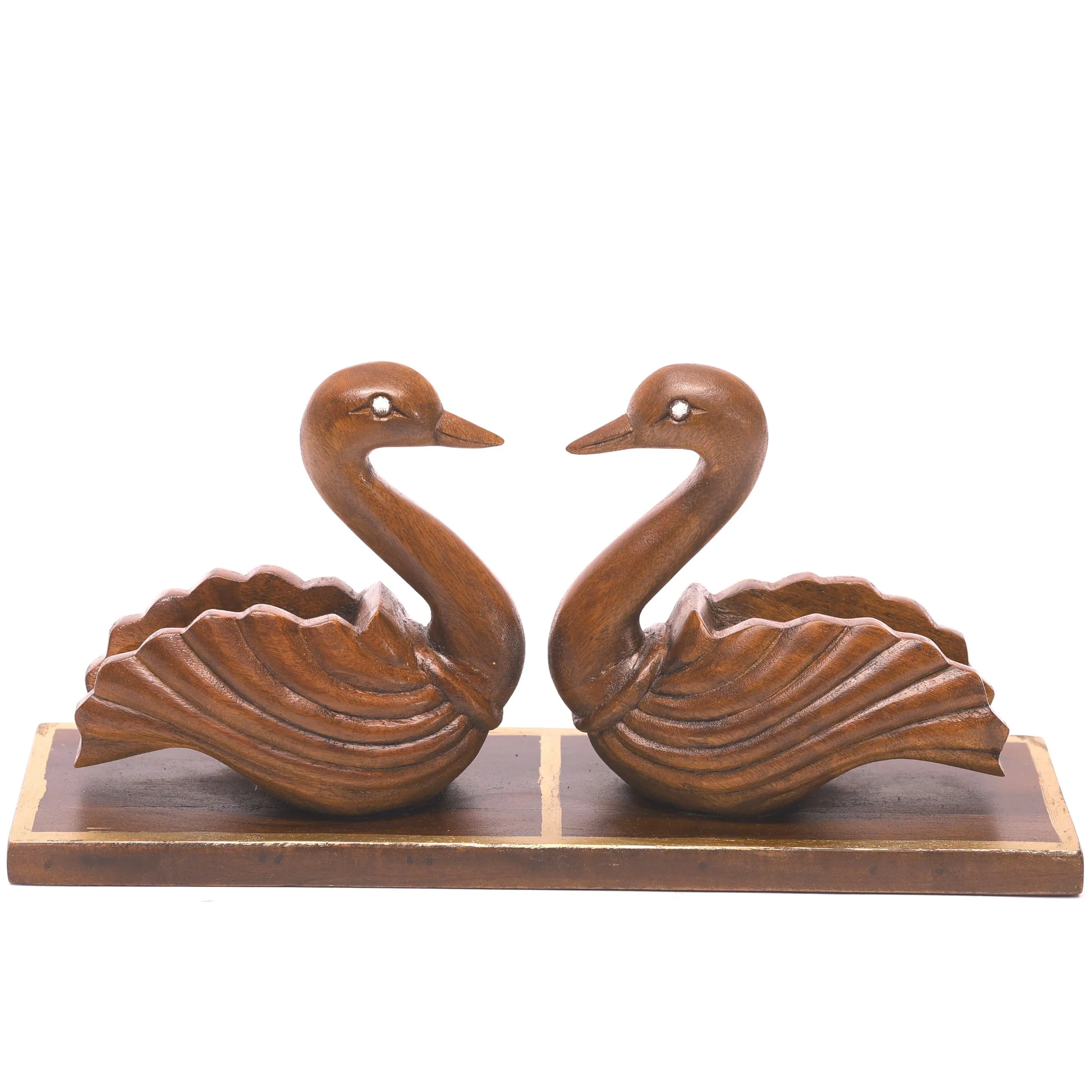 A Pair of Wooden Swans Showpiece