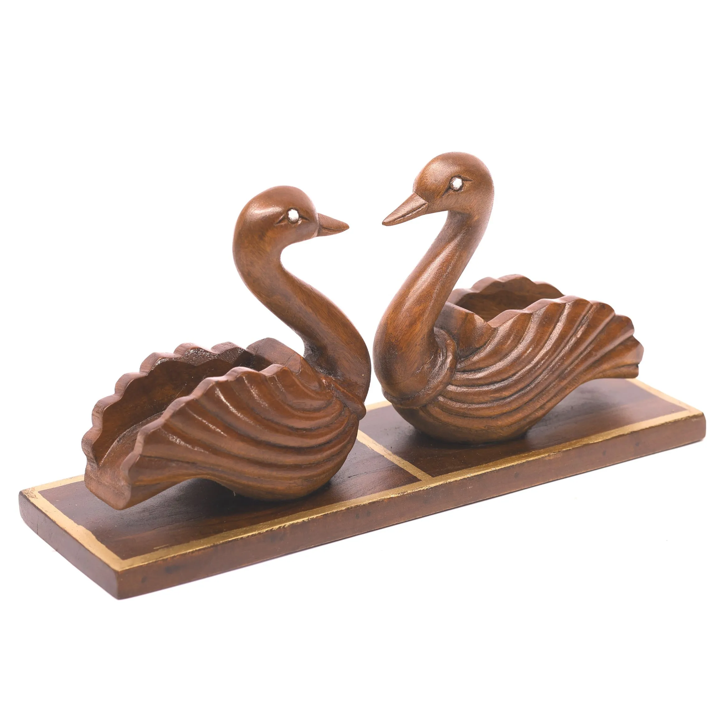 A Pair of Wooden Swans Showpiece