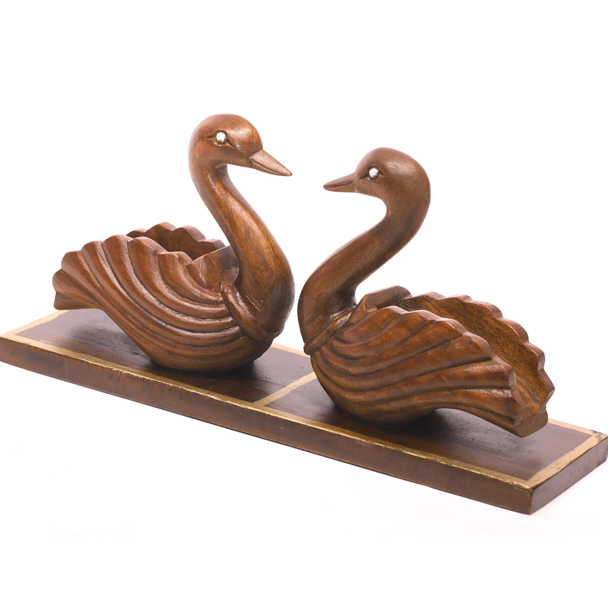A Pair of Wooden Swans Showpiece