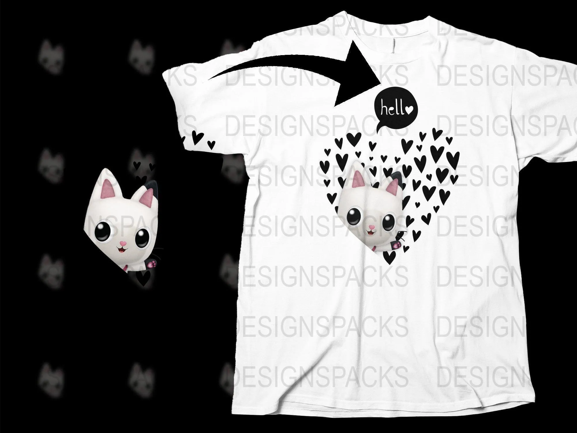 Adorable Hello Kitty Graphic Heart Design Png Digital Download