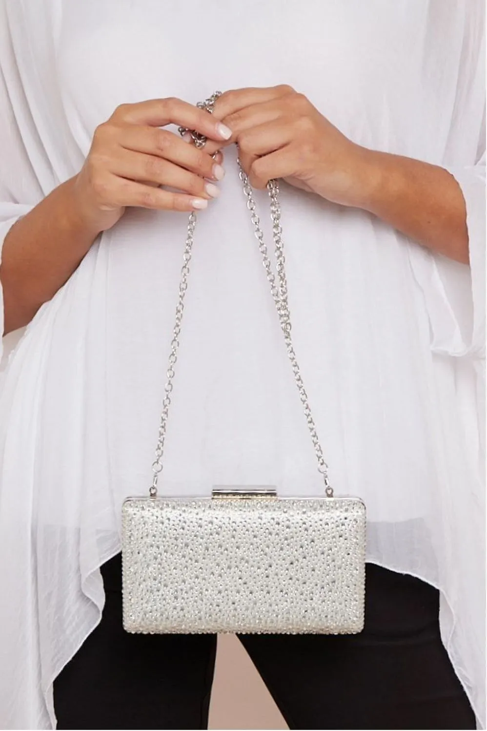 Aftershock London Silver Glitter Evening Clutch Bag