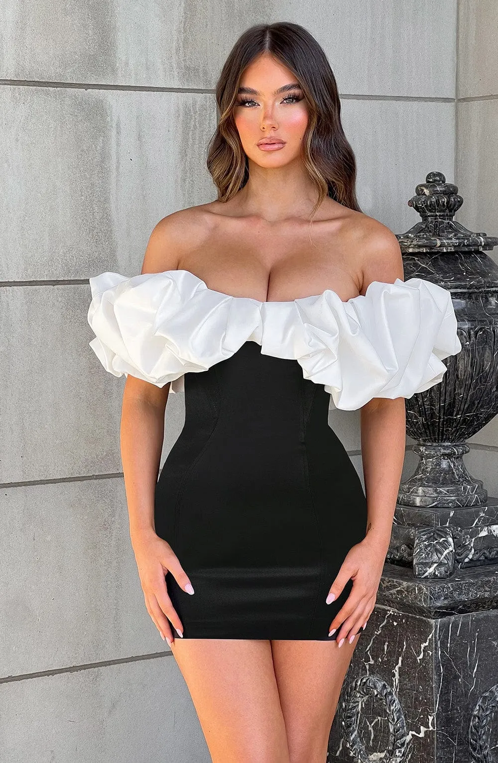 Allie Mini Graceful Dress - Black/White