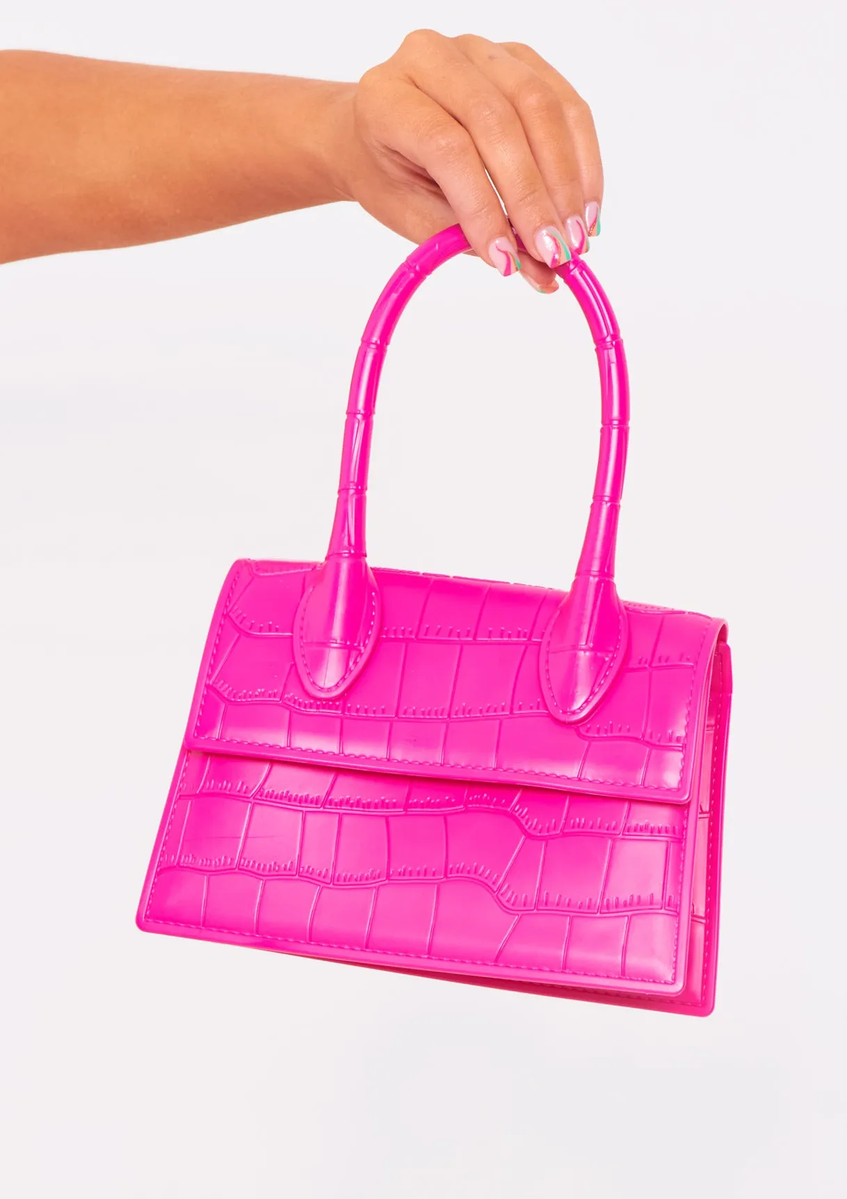 Alondra Pink Croc Mini Handbag