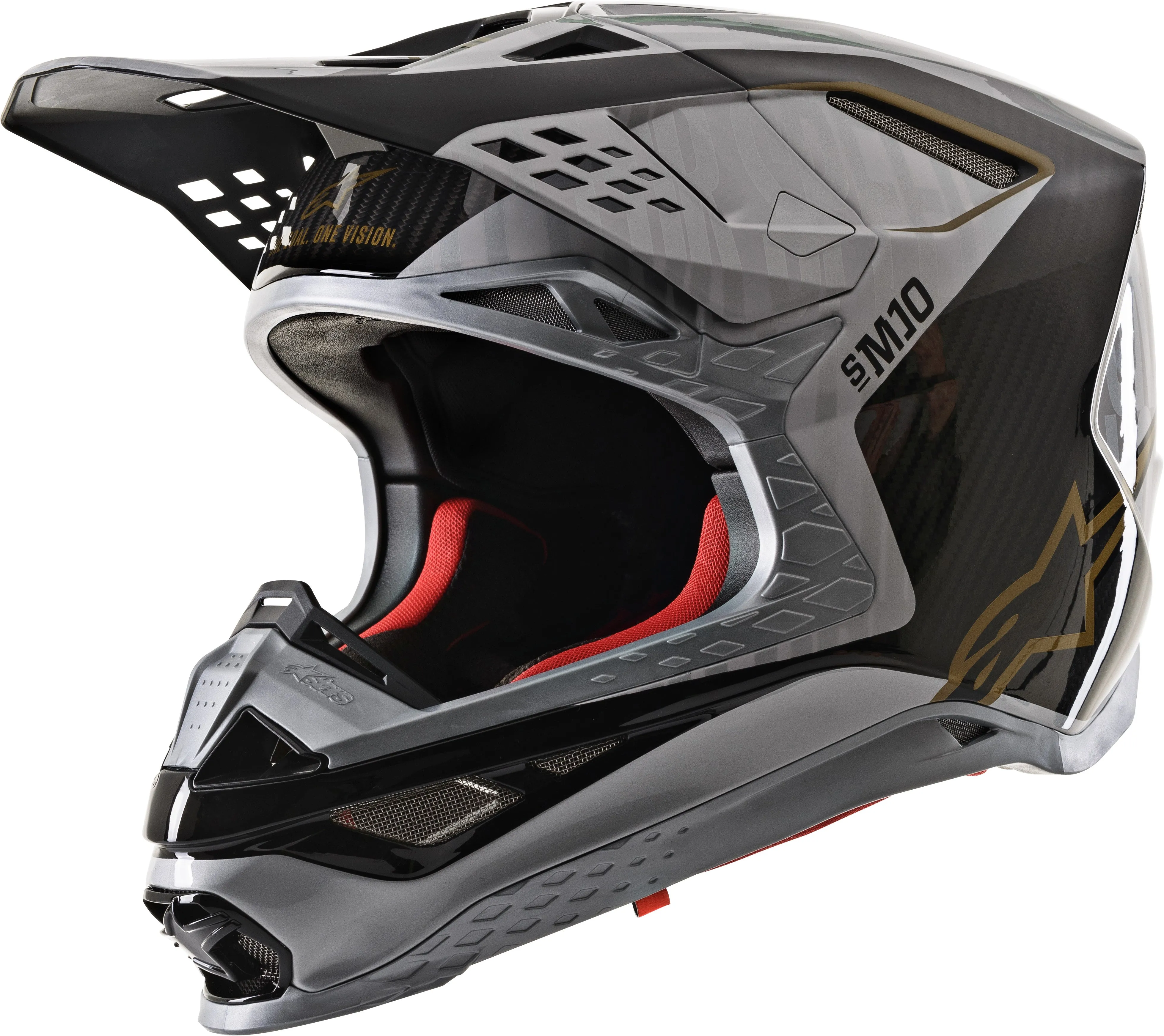 ALPINESTARS S.TECH S-M10 ALLOY HELMET SILVER/BLACK/CARBON/GOLD LG 8301720-1909-L