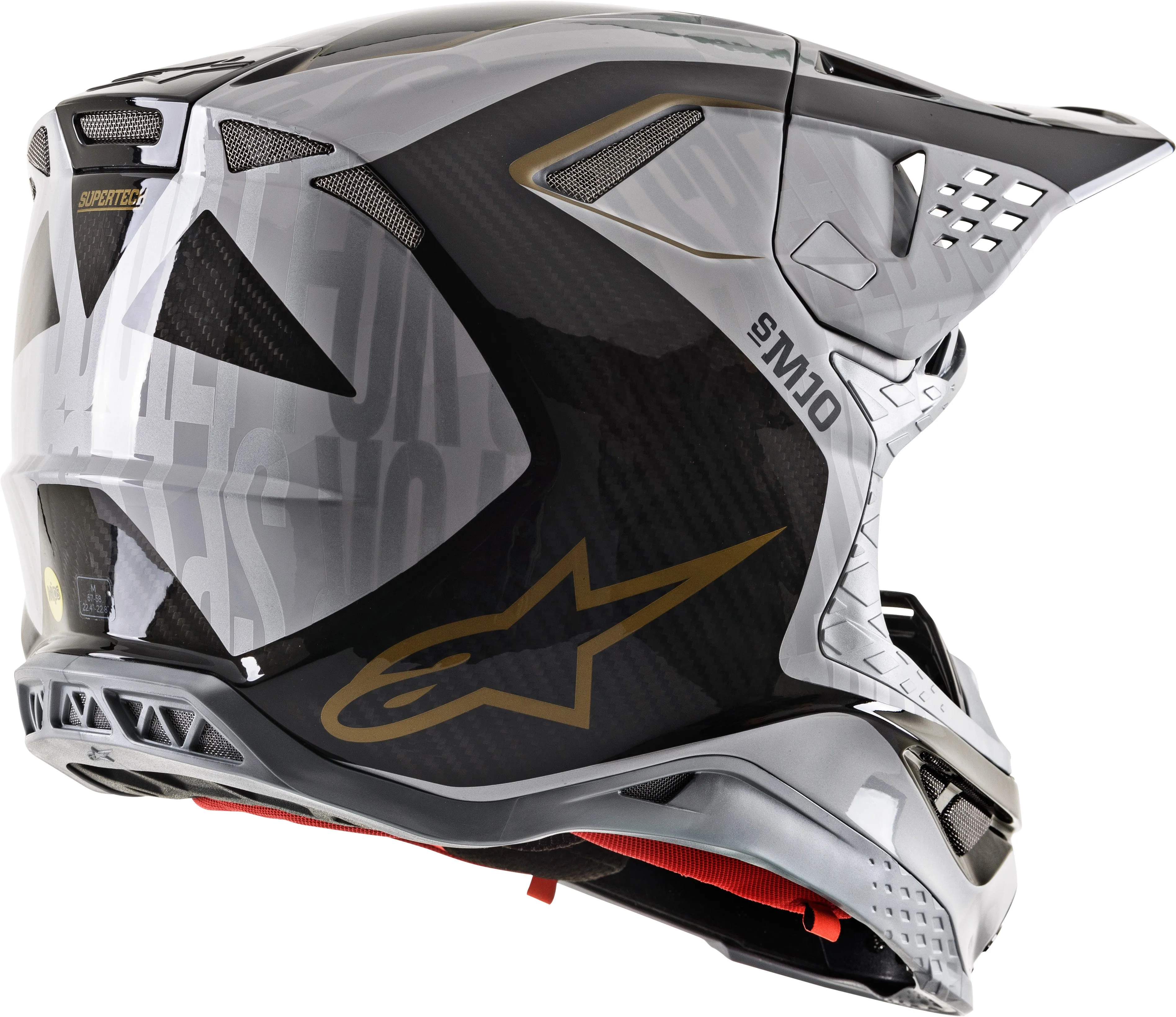 ALPINESTARS S.TECH S-M10 ALLOY HELMET SILVER/BLACK/CARBON/GOLD LG 8301720-1909-L