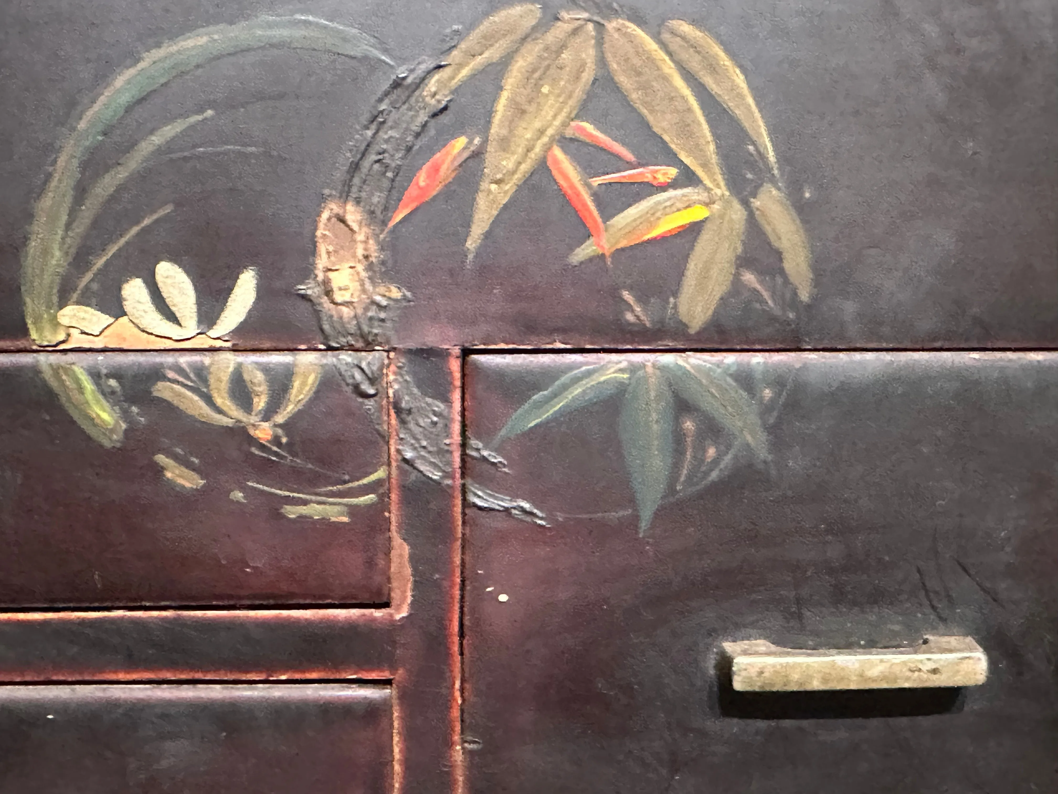 Antique Japanese Taisho Era c1920's Kiri Wood Haribako Sewing Tansu Flowers 11.5"