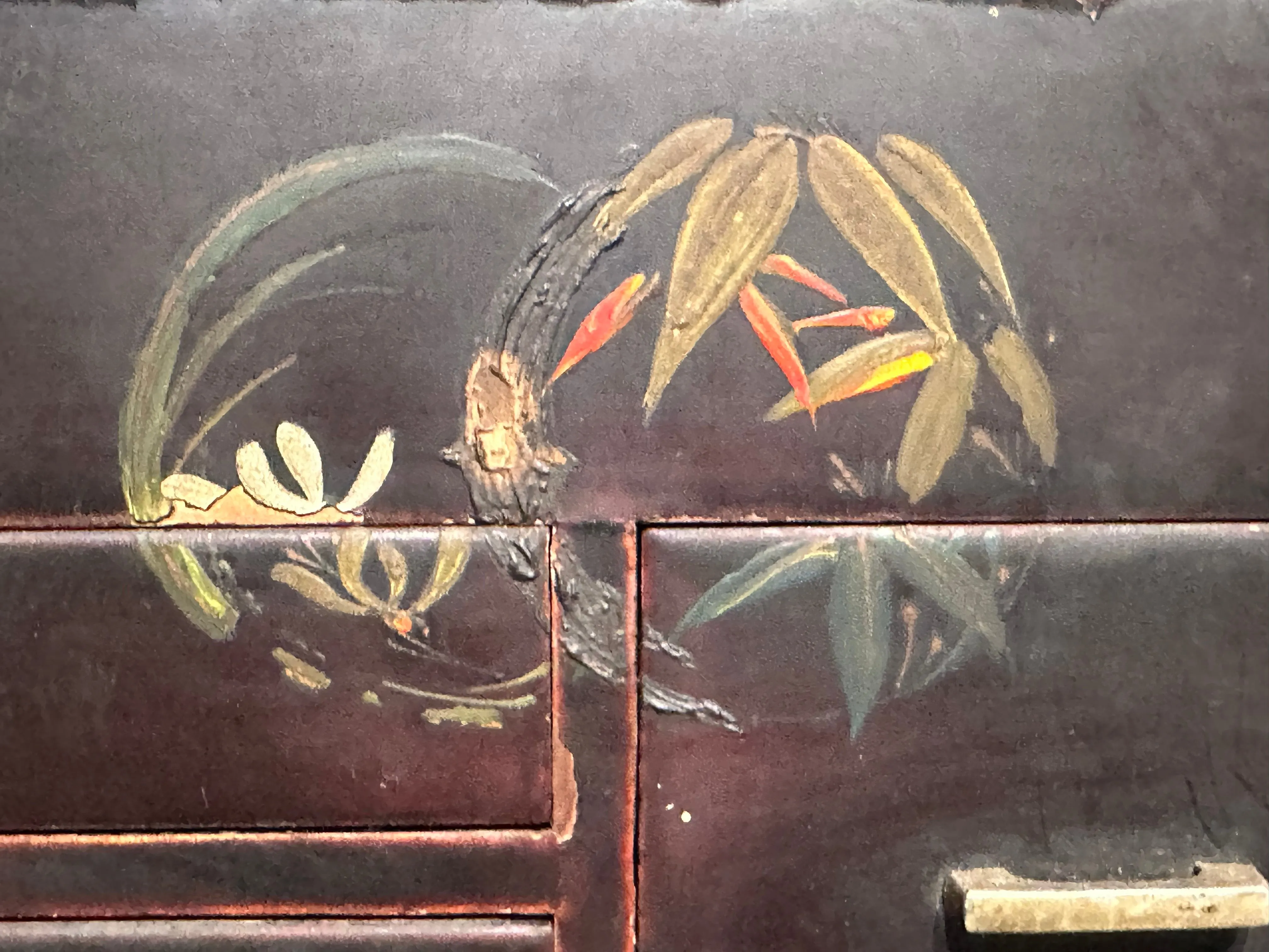 Antique Japanese Taisho Era c1920's Kiri Wood Haribako Sewing Tansu Flowers 11.5"