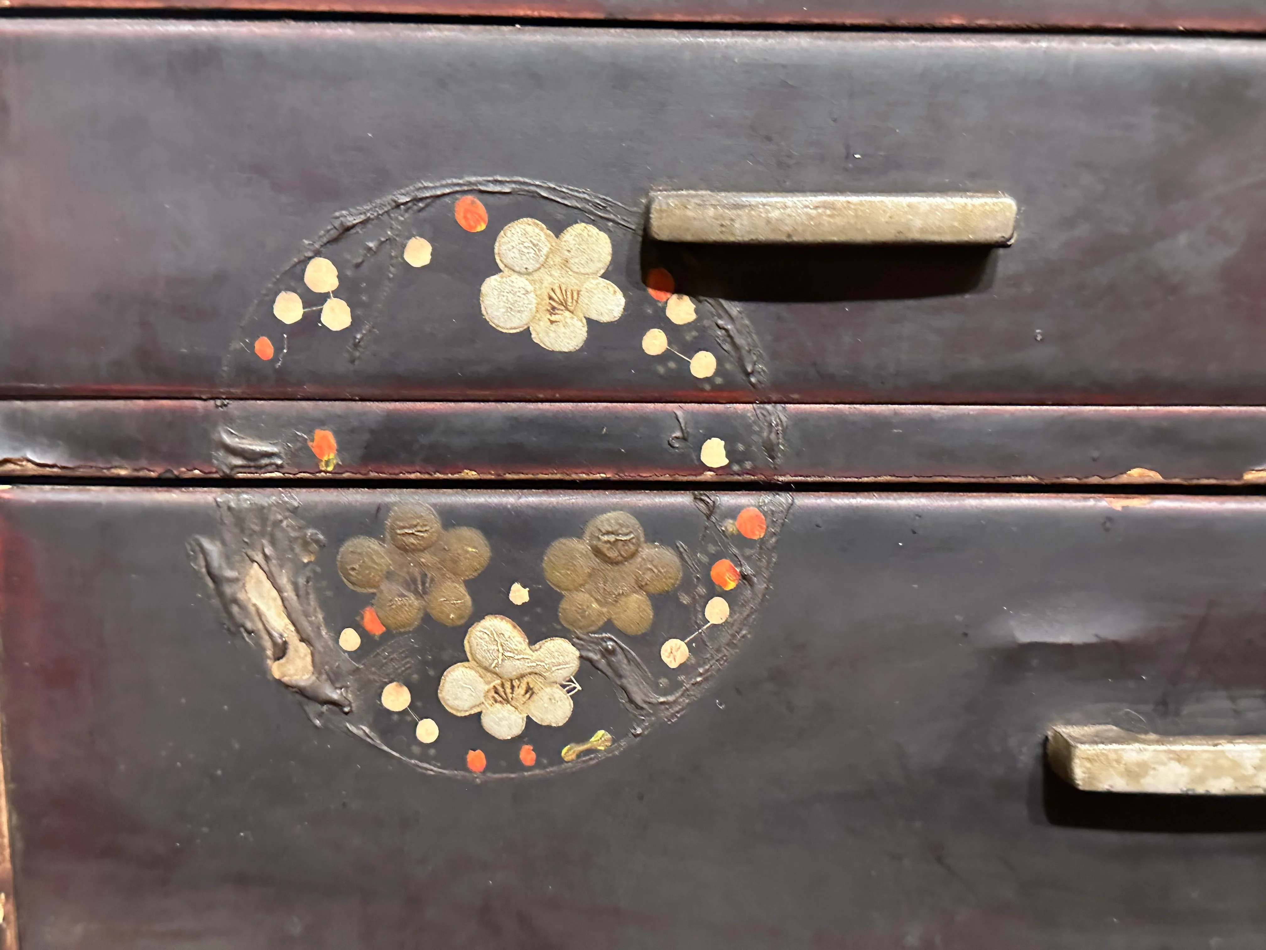 Antique Japanese Taisho Era c1920's Kiri Wood Haribako Sewing Tansu Flowers 11.5"