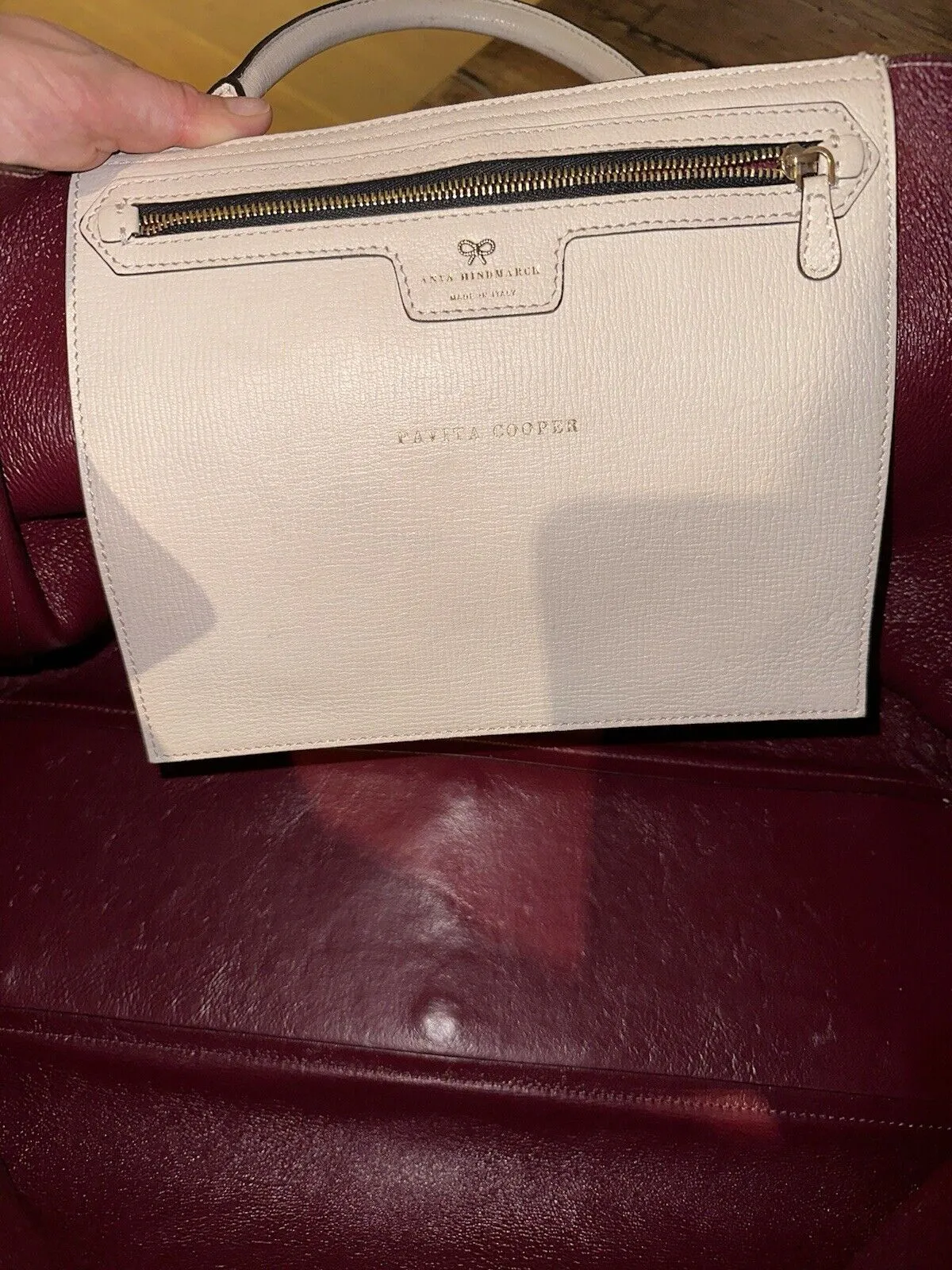 Anya Hindmarch cream leather tote large handbag