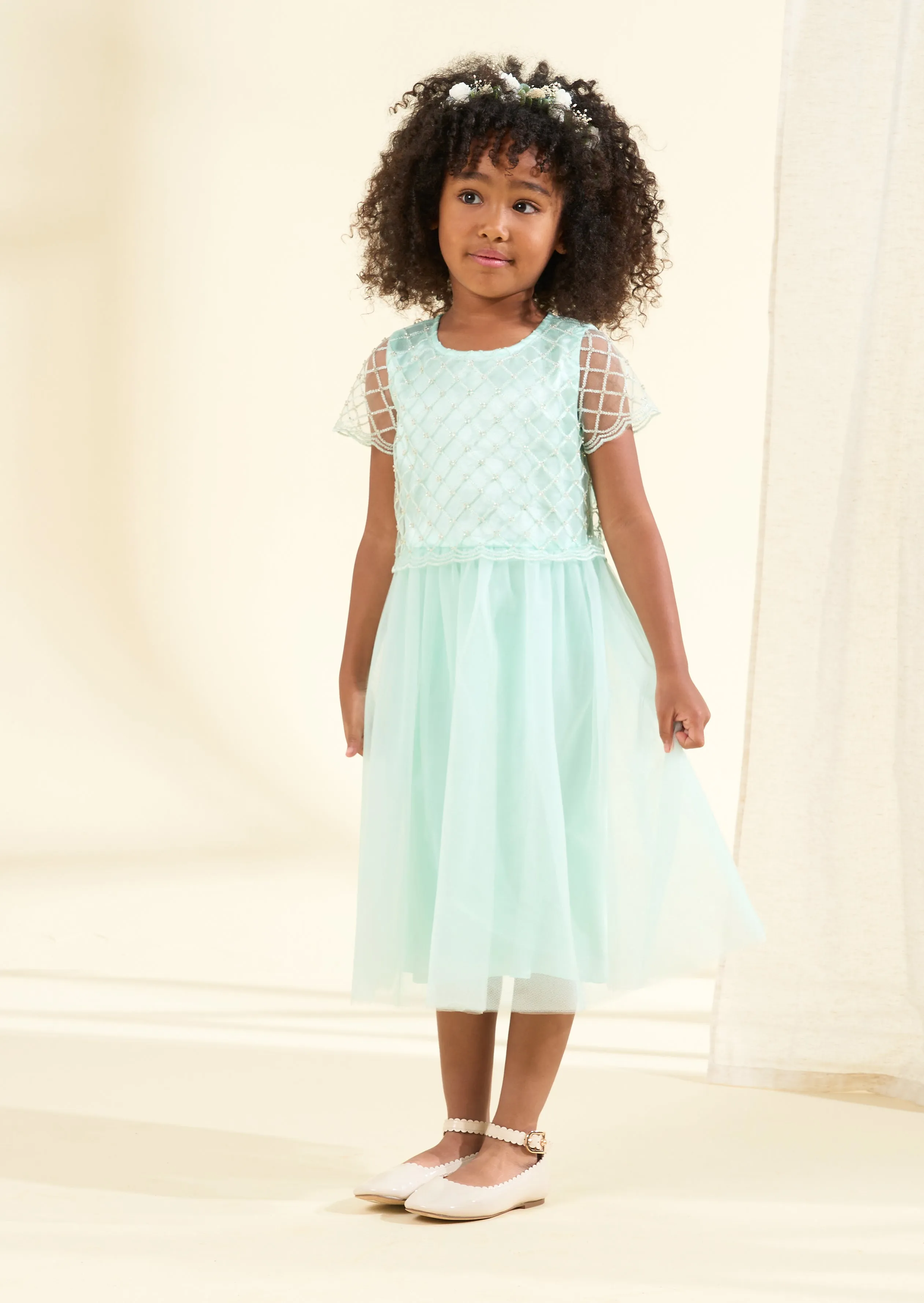 Anya Sage Beaded Tulle Dress