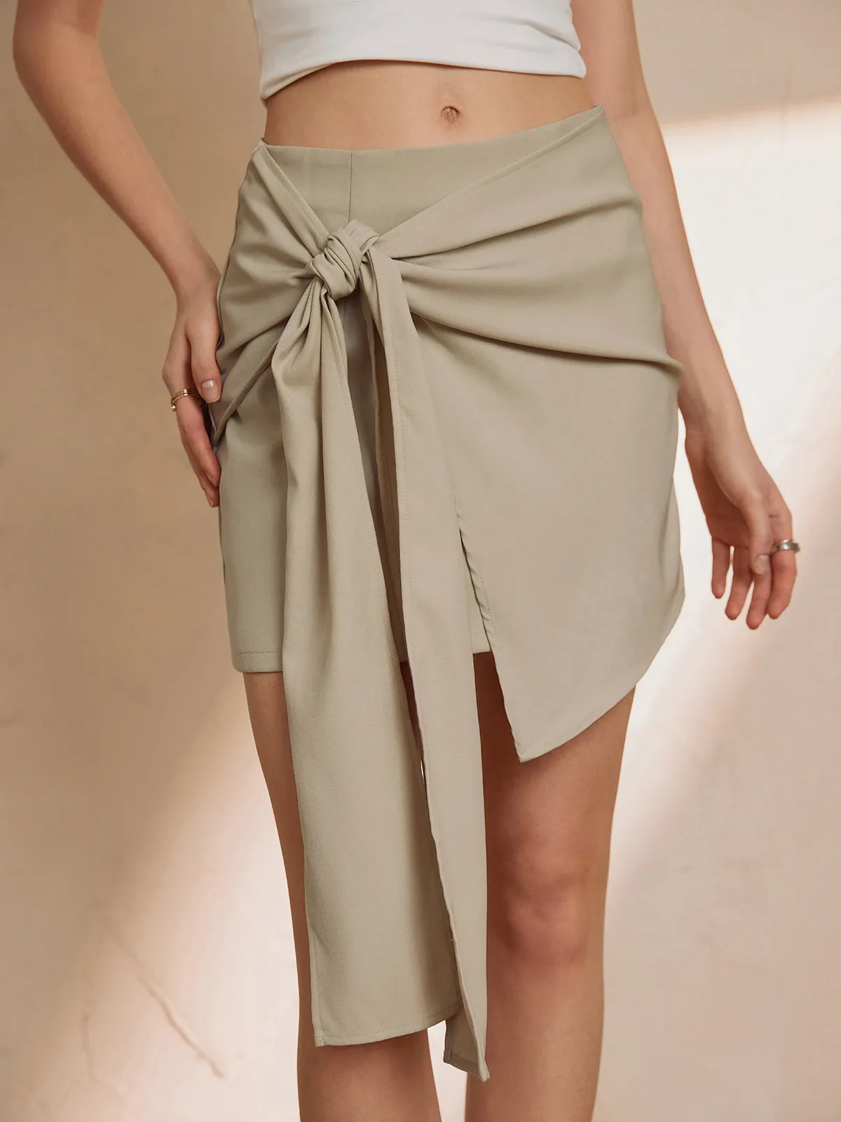Asymmetrical Knotted Graceful Midi Skirt