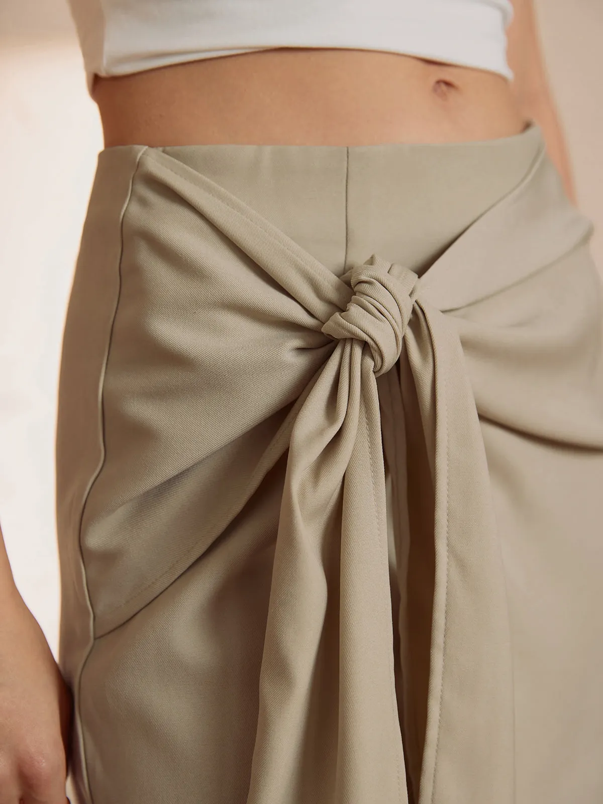 Asymmetrical Knotted Graceful Midi Skirt
