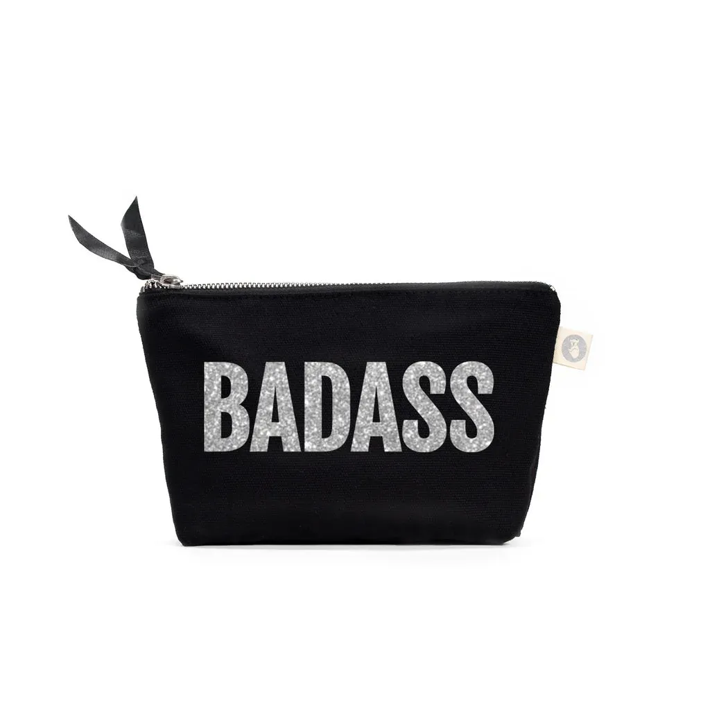 BADASS Makeup Bag Black with Silver Glitter