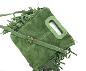 Bagitali Kate Suede Fringed Shoulder Bag - Olive