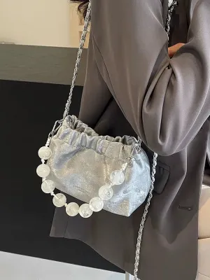 Bead Handle Chain Strap Bucket Bag