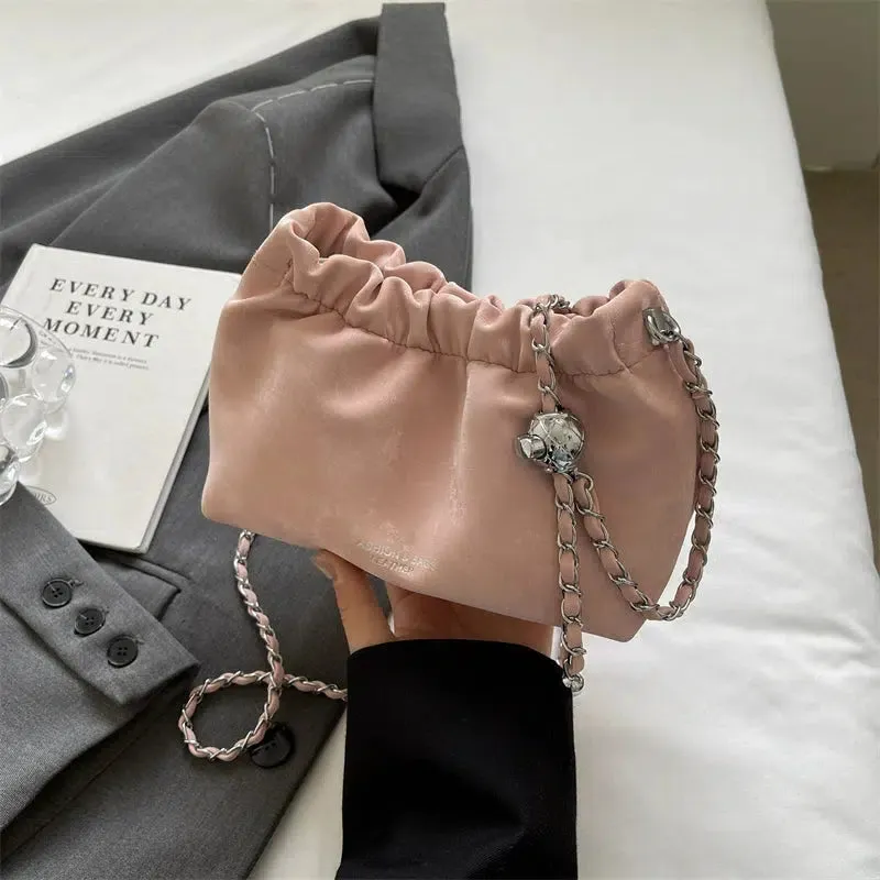 Bead Handle Chain Strap Bucket Bag