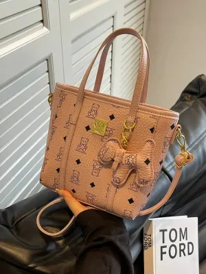 Bear Patterned Handle Tote Bag