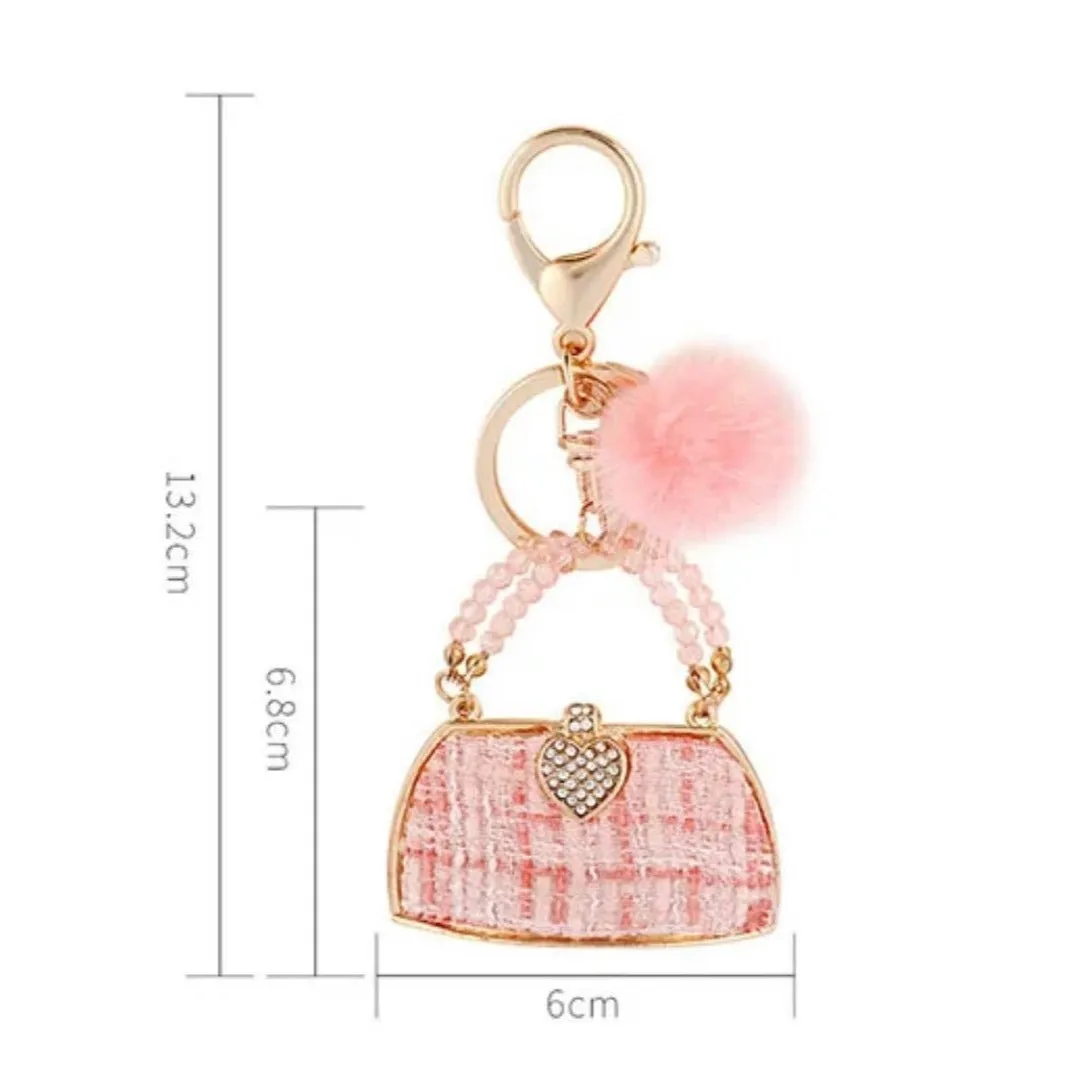 Beautiful Elegant Luxury Mini Handbag Shape Keychain Key Ring Girls Gift  Rhinestone Tweed lovely shiny Keychain