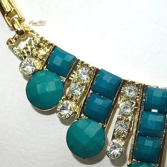 Beautiful Gold Plated Turquiose Green Wedding Party Necklace Earring Jewelry Set