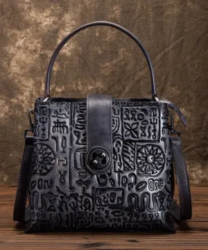 Beautiful Grey Oracle bone pattern Paitings Leather Satchel Handbag