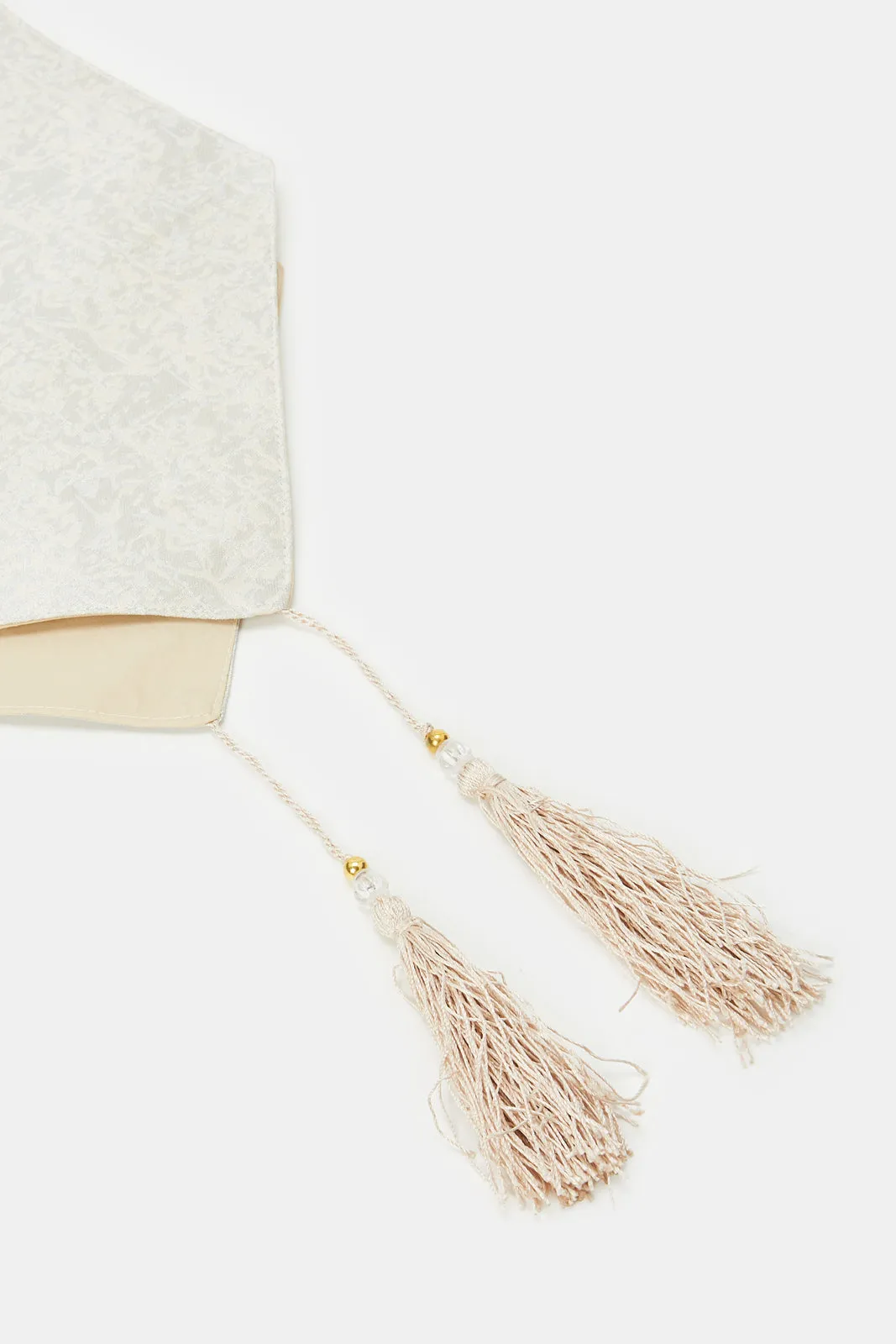 Beige Print Table Runner With Tassel