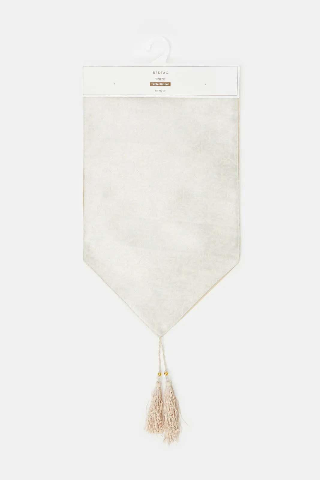 Beige Print Table Runner With Tassel