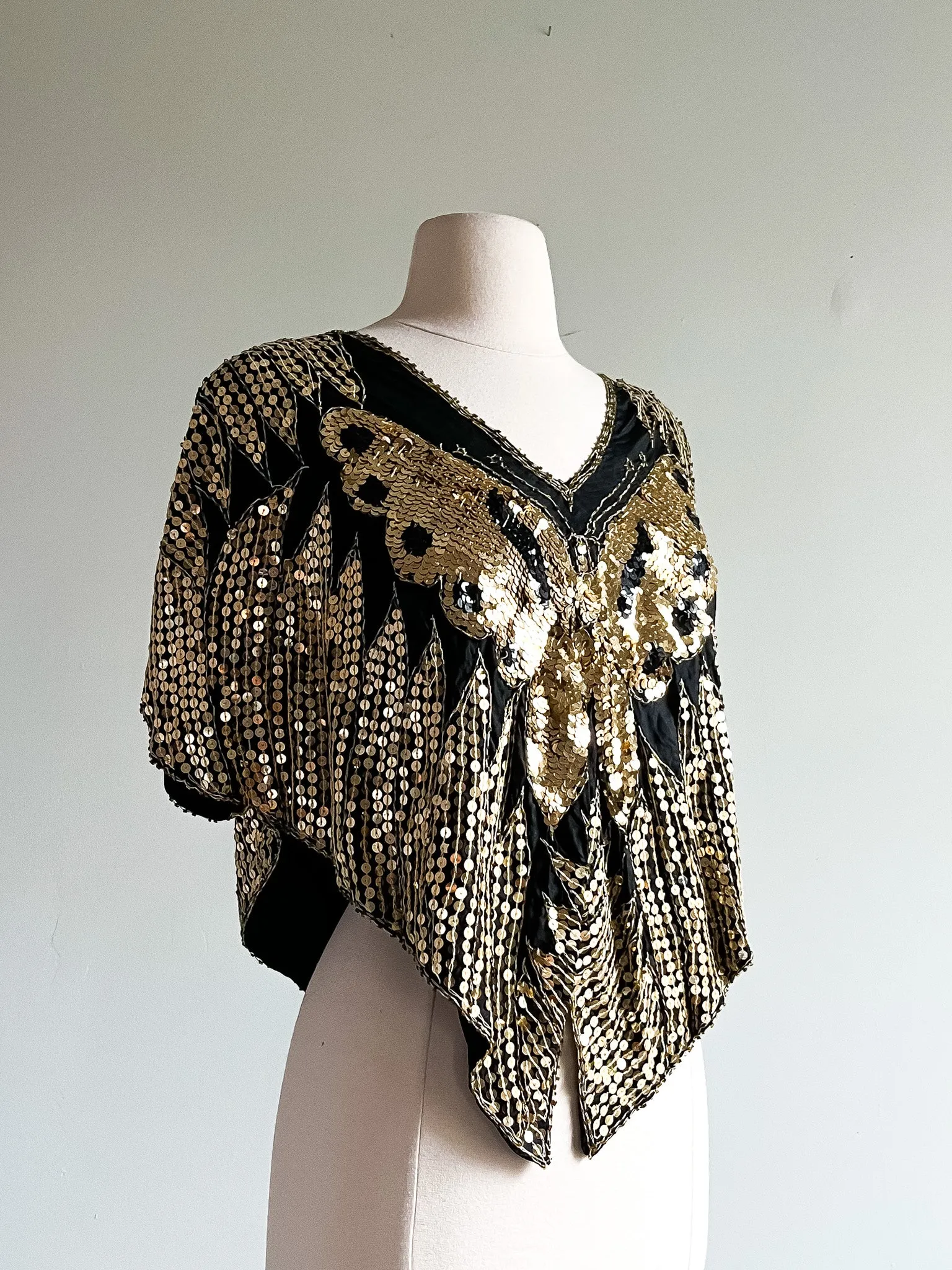 Black & Gold Butterfly Sequin GLAM Party Top / Sz M/L