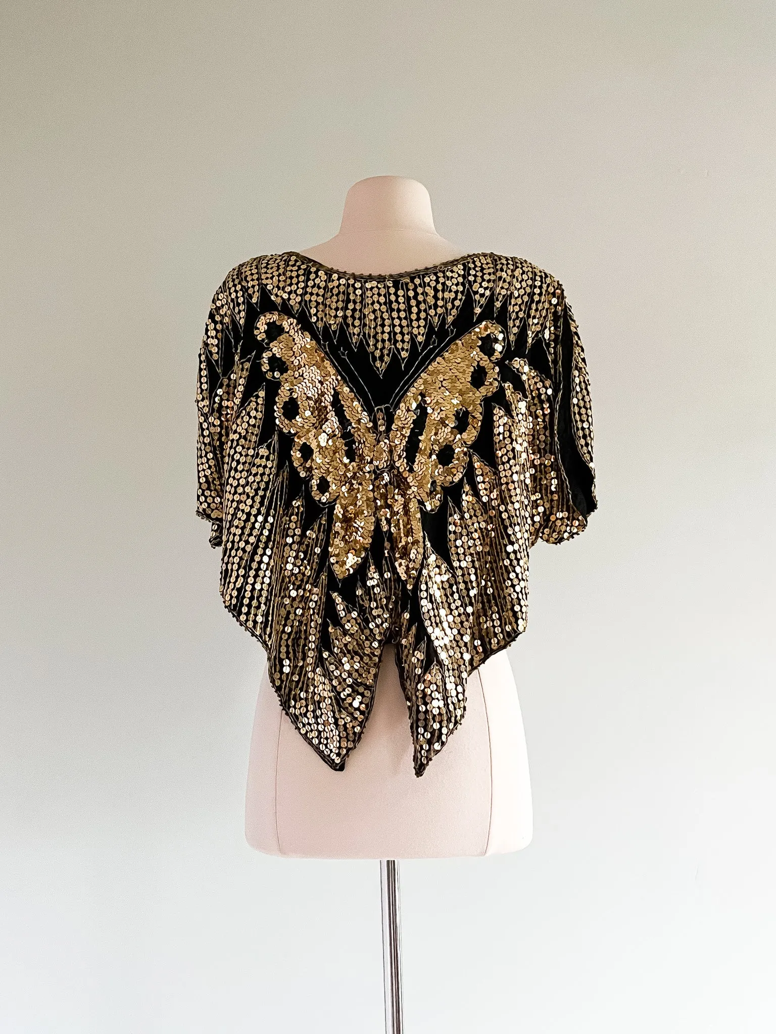 Black & Gold Butterfly Sequin GLAM Party Top / Sz M/L