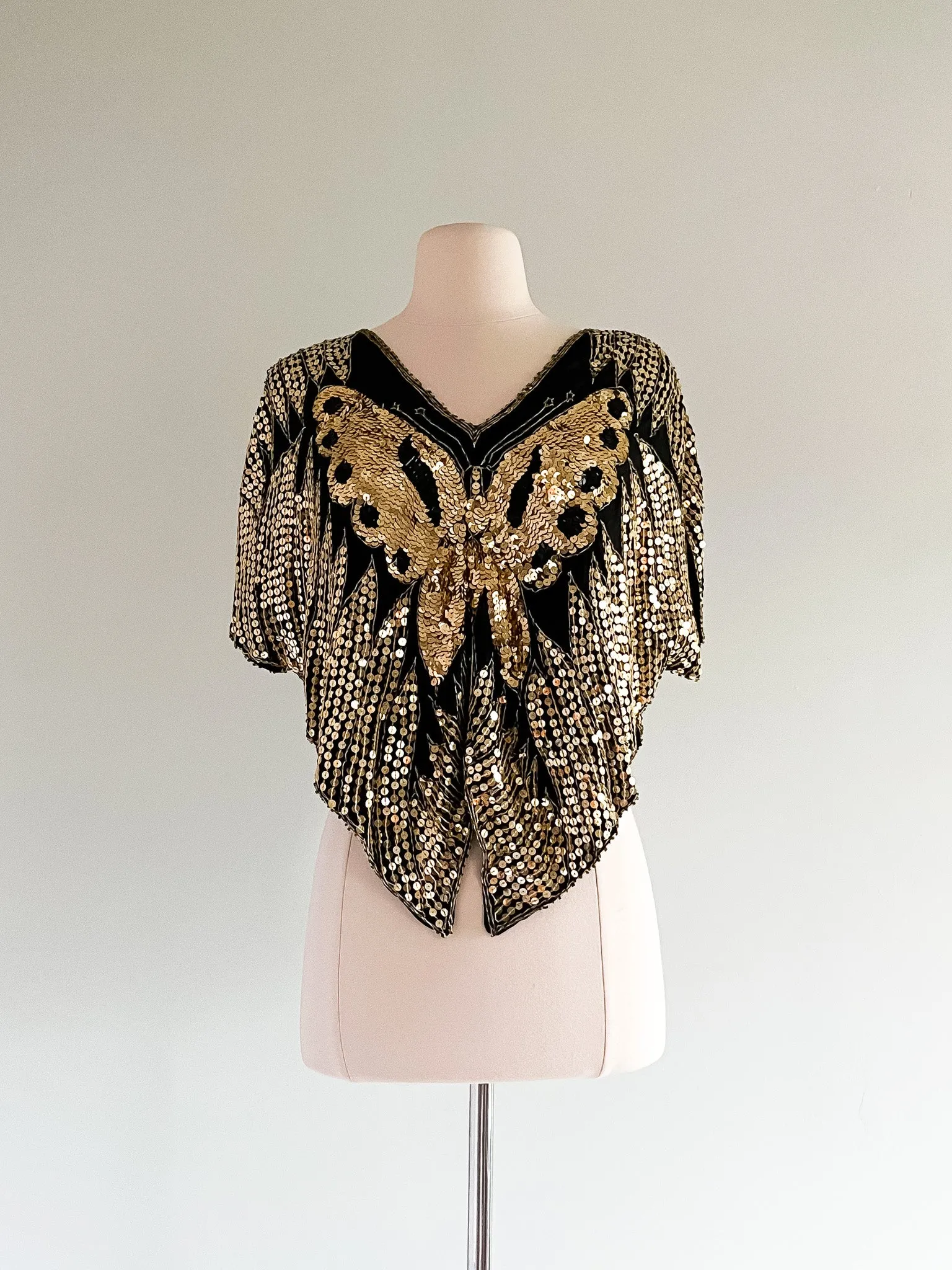 Black & Gold Butterfly Sequin GLAM Party Top / Sz M/L