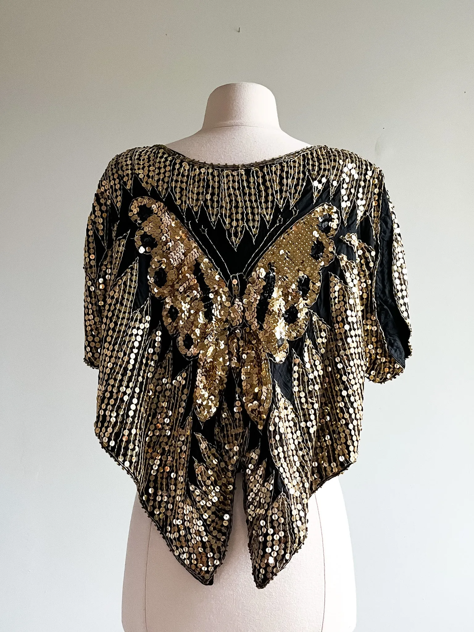 Black & Gold Butterfly Sequin GLAM Party Top / Sz M/L