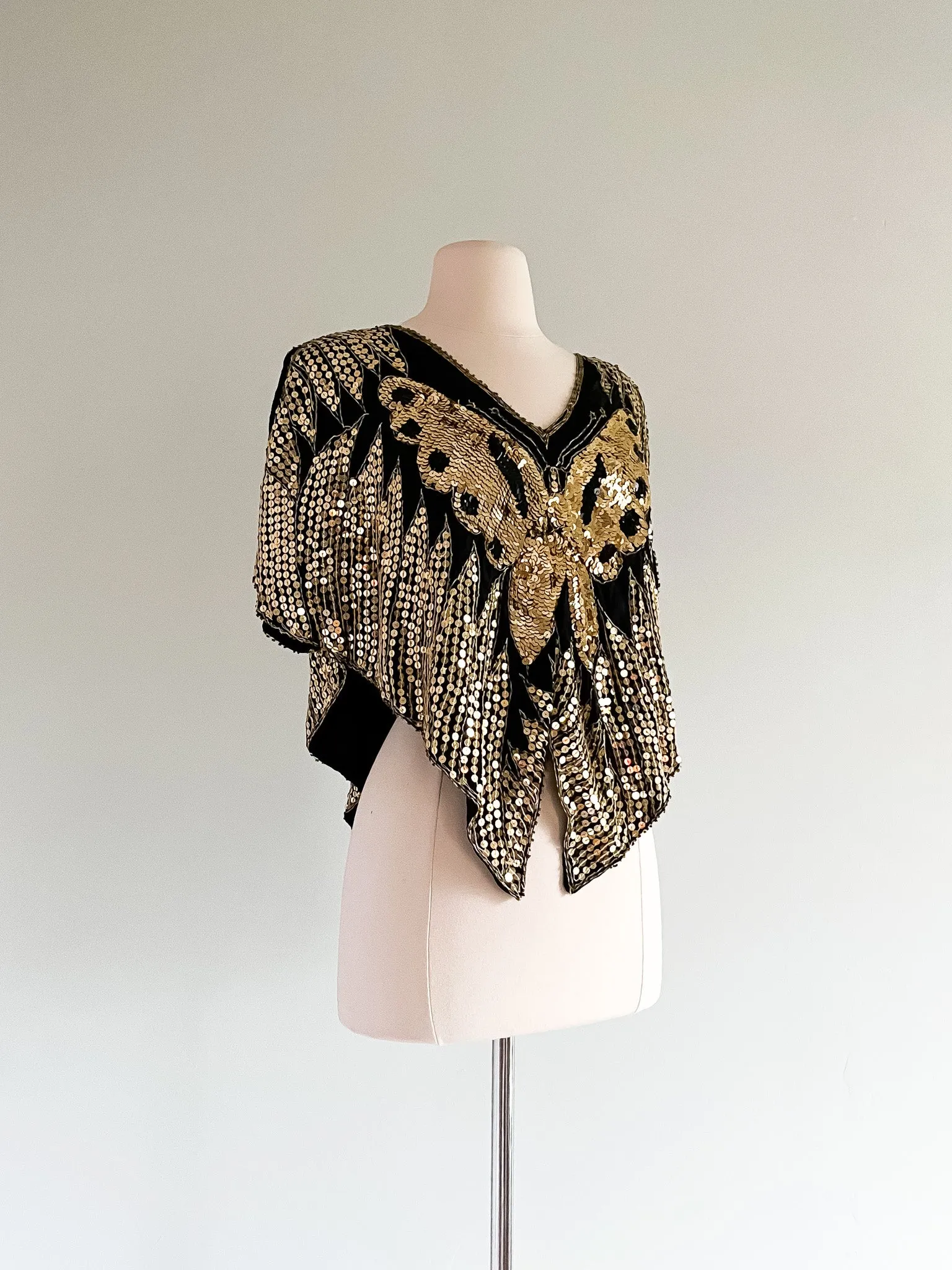 Black & Gold Butterfly Sequin GLAM Party Top / Sz M/L
