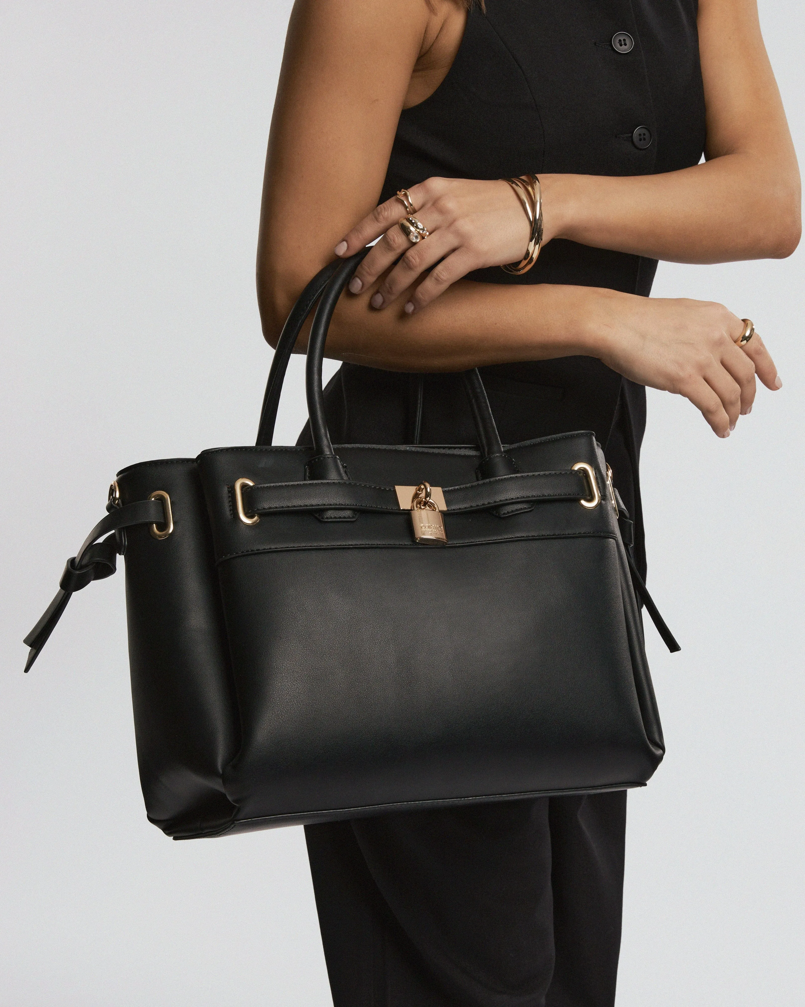 Black Elora Tie Tassel Tote Bag