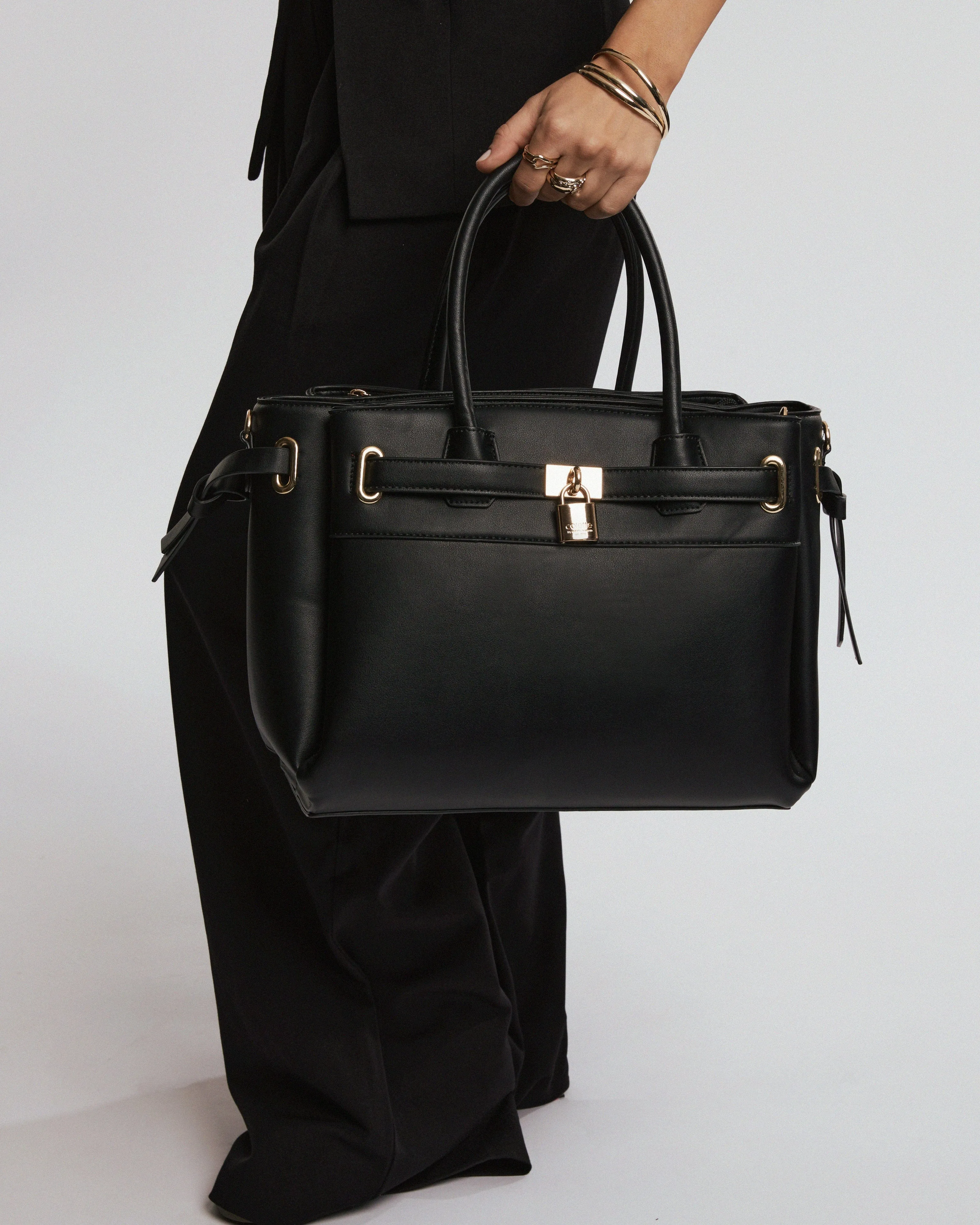 Black Elora Tie Tassel Tote Bag