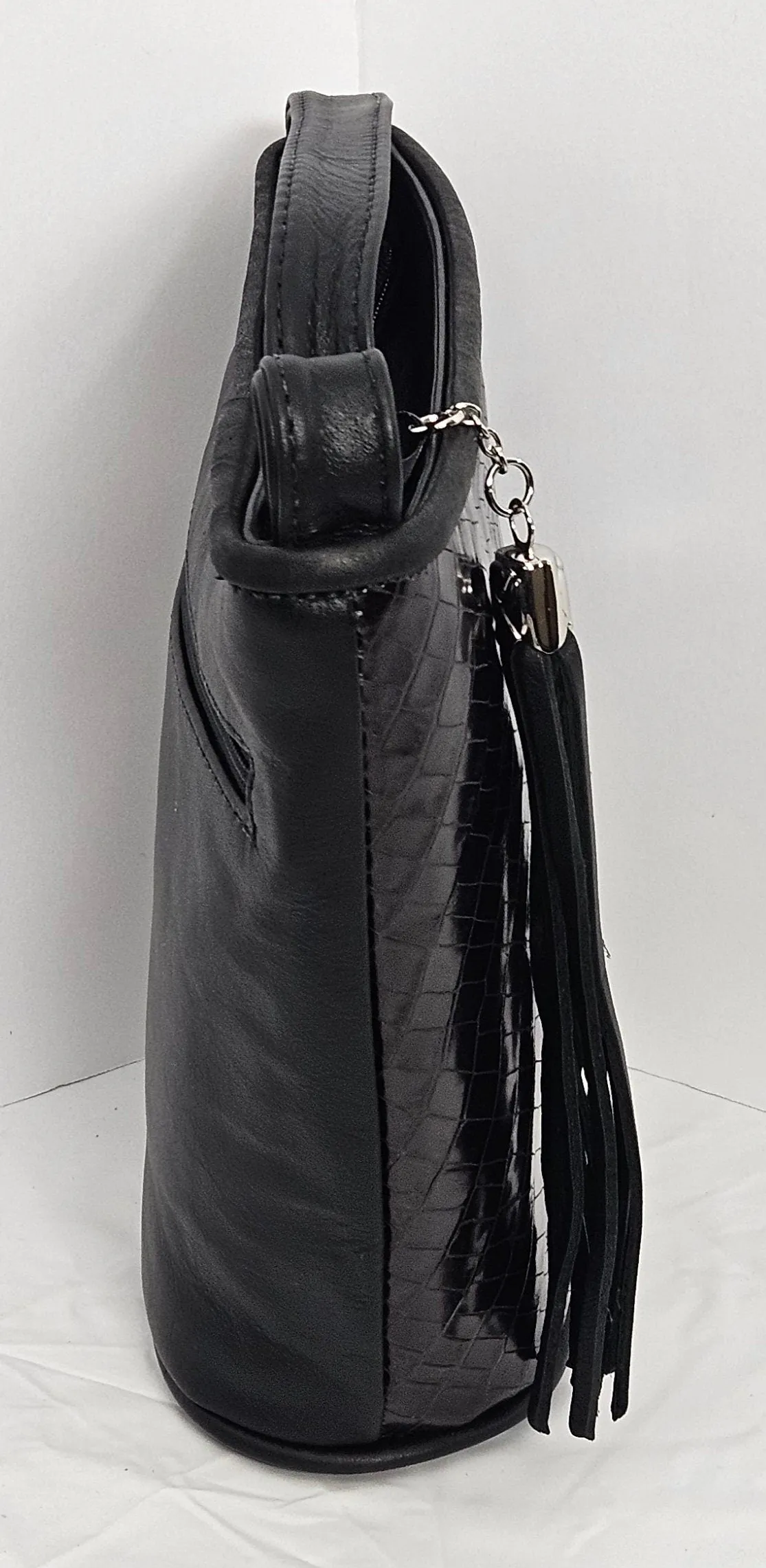 Black Embossed Genuine Leather Handbag.#TR2099Bce,Purses for girls, women,Universal Use handbag,Unique design Made in USA.