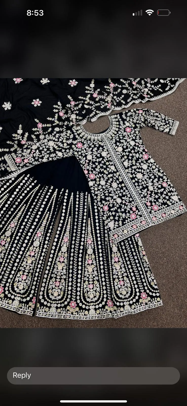 Black Heavy Pearl Sharara Set - Exquisite 3-Piece Ensemble