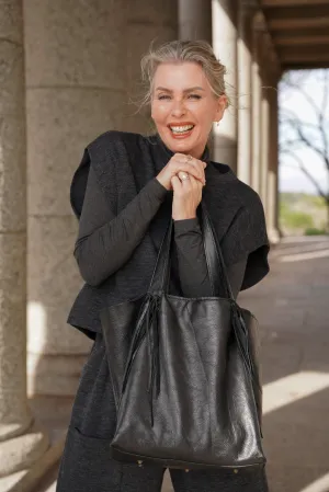 Black Leather Tassel Handbag