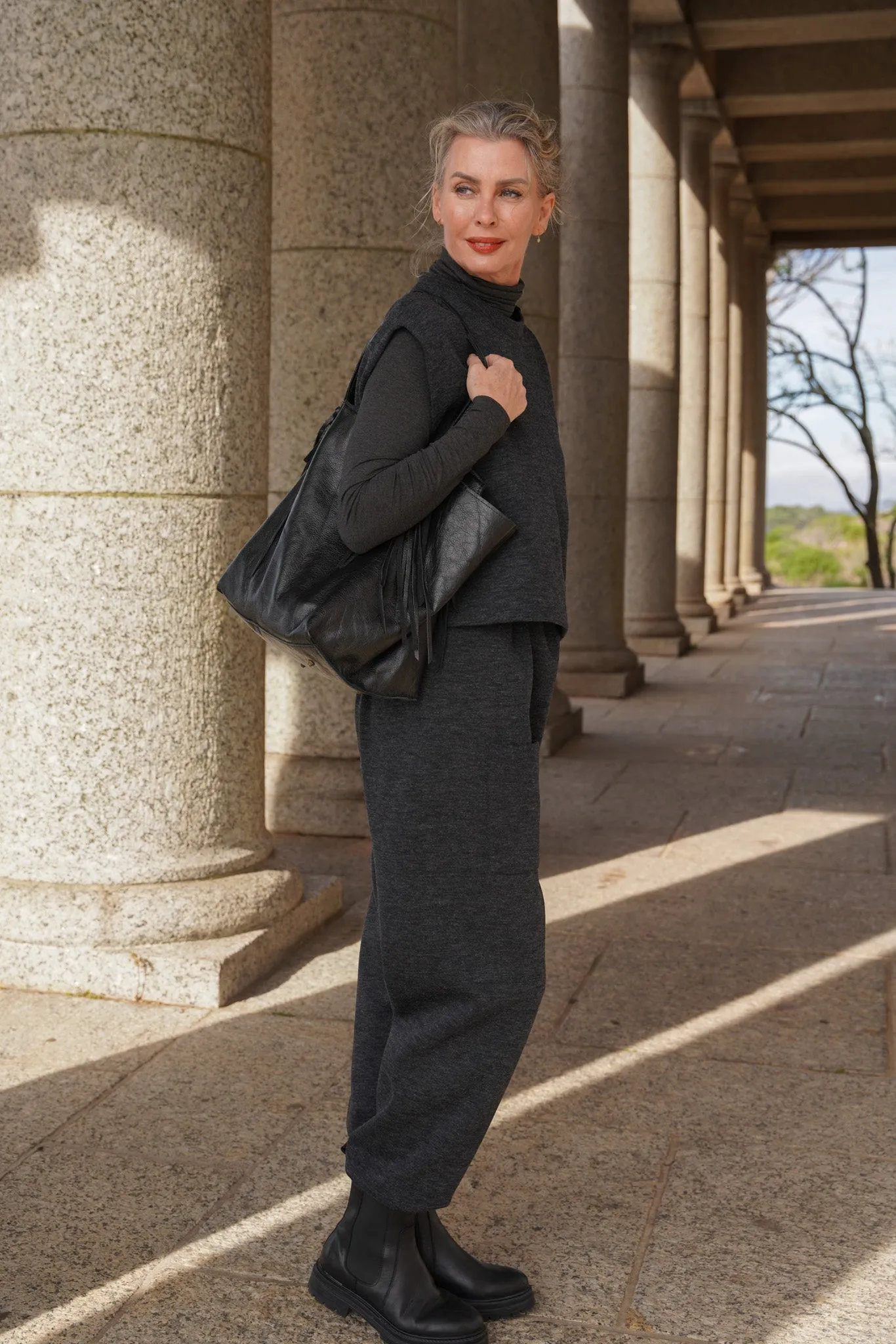 Black Leather Tassel Handbag